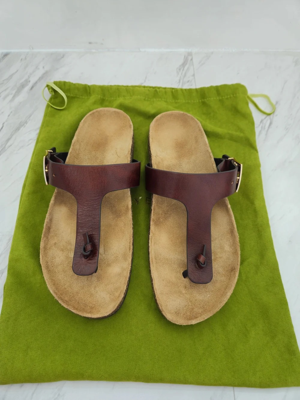 Tory Burch Brown Leather Thong Sandal with Gold Logo Accent